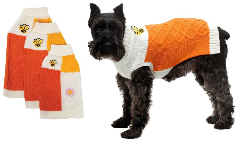 Flower & Bumble Bee Design Dog Sweater - Large