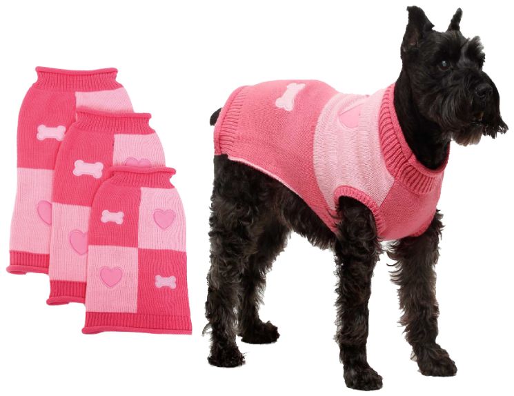 Pink Dog  Sweater With Heart And Dog Bone Design - Large