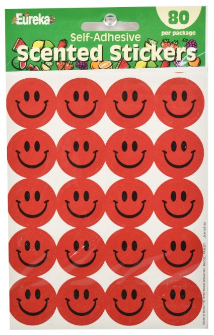 Red Scented Smiley Face Stickers - 80 Pack