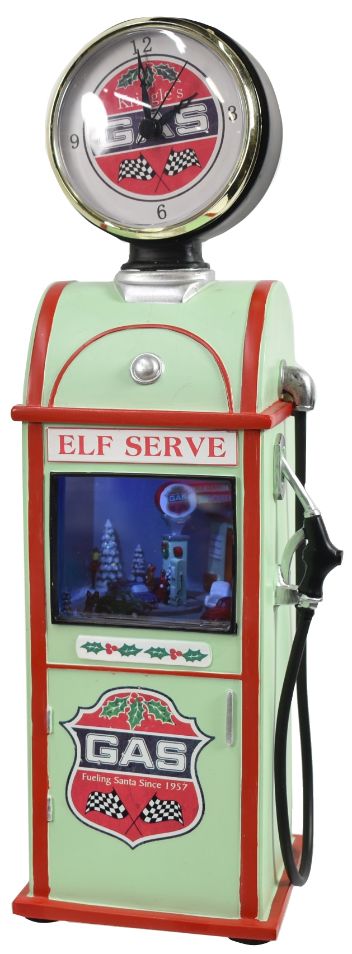 Kringle's Gas Elf Service Gas Pump Musical Clock W Lighted Scene