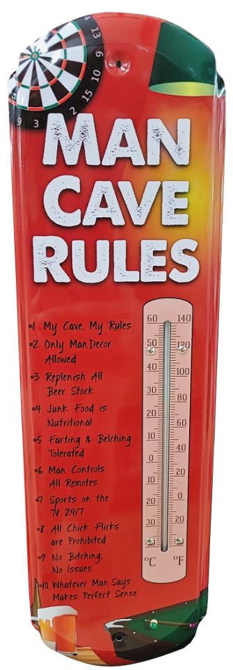 ''Man Cave Rules'' Metal Thermometer