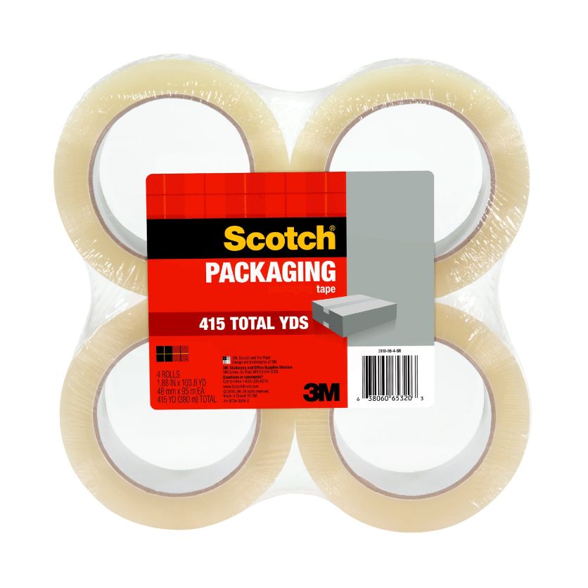 3M Scotch Packaging Tape 4 Pk.- 1.88'' x 103.8 YD (415 Total Yards