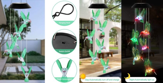 Solar Powered Hummingbird WIND CHIMES