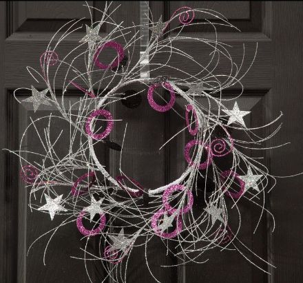 Tres Chic Twig, Star & Swirl Wreath - Pink/Black/Silver