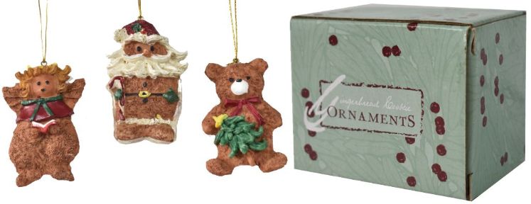 Set of 3 Gingerbread Cookie Ornaments - Angel/Bear/Santa