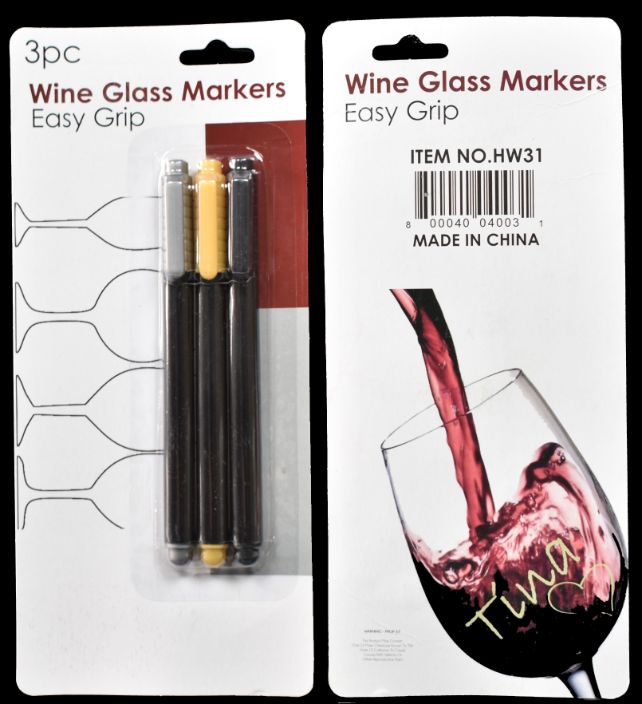 Easy Grip Wine Glass Markers - Pack of 3