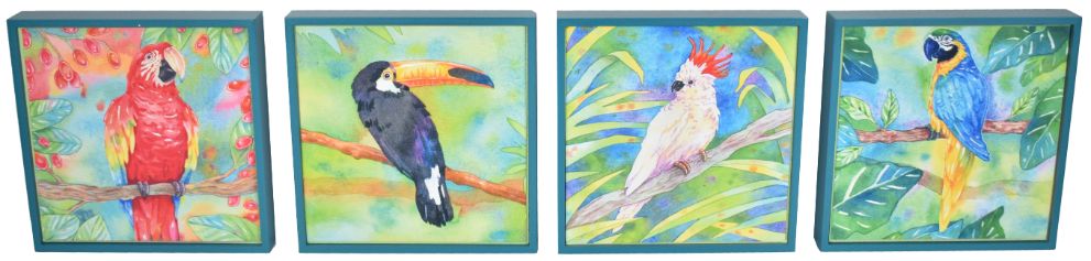 Tropical Bird Block Dcor - 4 Assorted