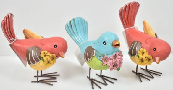 Multi-Colored Floral Bird Figure - 3 Assorted