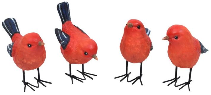 Small Red Bird with Wire Feet Figure - 4 Assorted