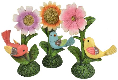 Multi Colored Bird With FLOWER Figure - 3 Assorted