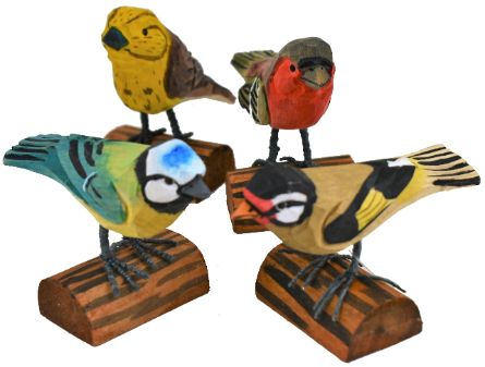 Bright Bird On Log Figure - 4 Assorted