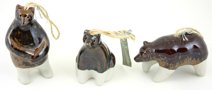 Glazed Ceramic Bear Ornament - 3 Assorted