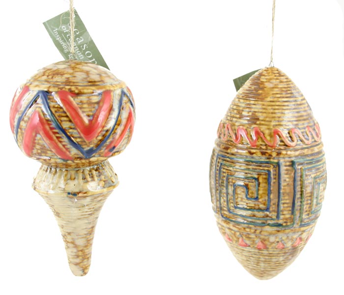 Glazed Ceramic Drop Ornament - 2 Assorted