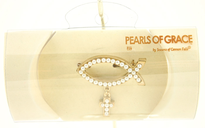 Christian Fish & Cross Pearls of Grace Pin
