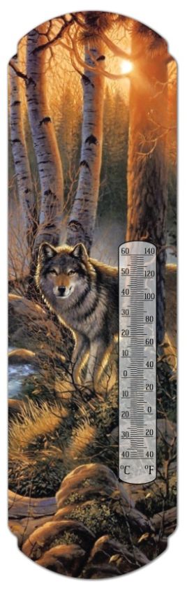 Wolf Scene Metal Thermometer