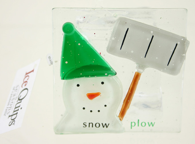 Ice Quips Snow Plow Snowman Glass Ornament