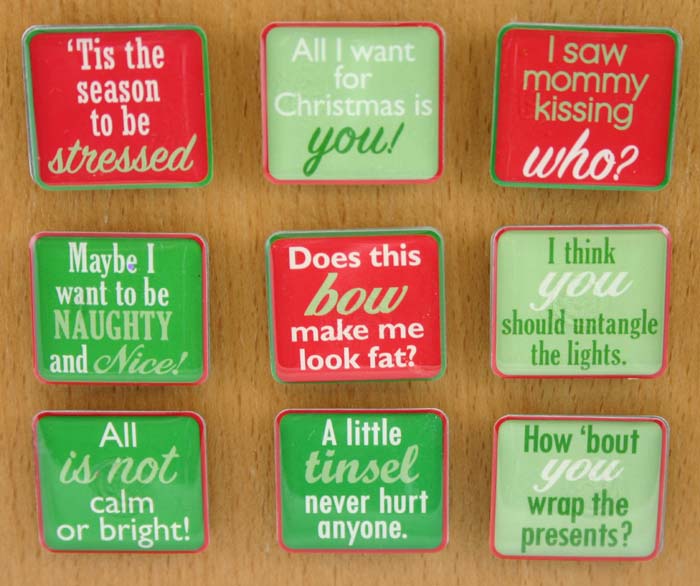 Square Christmas Quote Ornaments - 9 Assorted