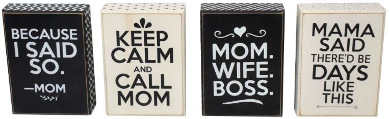 Black & White ''Mom'' Block Dcor - 4 Assorted