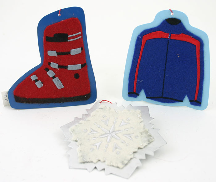 Ski Jacket, BOOT, Snowflake Ornament - 3 Assorted