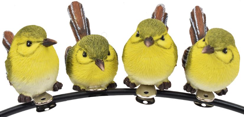 Yellow & Brown Tail Bird Clip - 4 Assorted