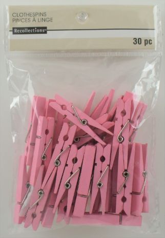 Pink Wood Clothes Pin Embellishments - Medium Pack of 30
