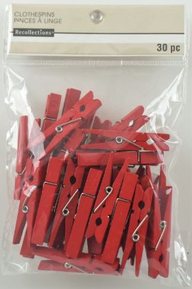 Red WOOD Clothes Pin Embellishments - Medium PaCk of 30
