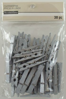 Silver Wood Clothes Pin Embellishments - Medium Pack of 30