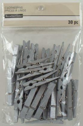 Silver WOOD Clothes Pin Embellishments - Medium PaCk of 30