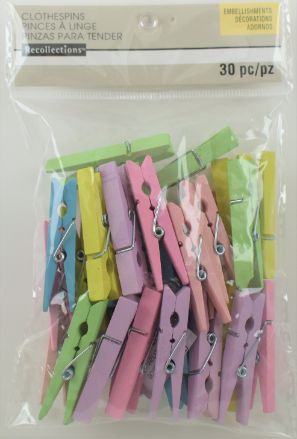 Pastel Wood Clothes Pin Embellishments - Medium Pack of 30