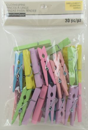 Pastel WOOD Clothes Pin Embellishments - Medium PaCk of 30