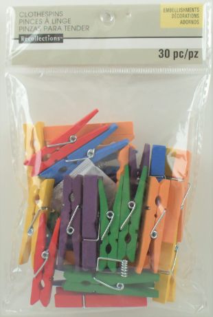 Multi-Colored Wood Clothes Pin Embellishments - Medium Pack of 30