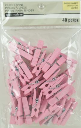 Pink Wood Clothes Pin Embellishments - Small Pack of 40
