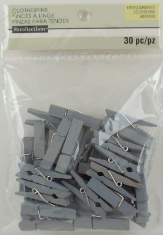 Gray Wood Clothes Pin Embellishments - Small Pack of 30