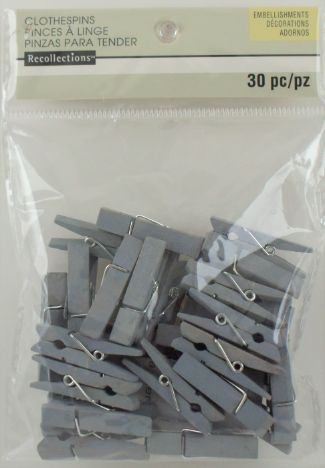 Gray WOOD Clothes Pin Embellishments - Small PaCk of 30