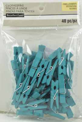 Turquoise Wood Clothes Pin Embellishments - Small Pack of 40