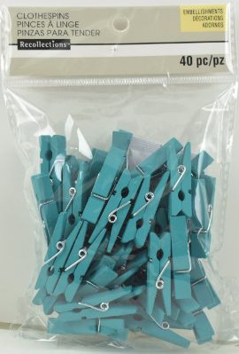 Turquoise WOOD Clothes Pin Embellishments - Small PaCk of 40