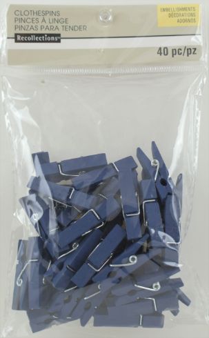 Navy Blue WOOD Clothes Pin Embellishments - Small PaCk of 40