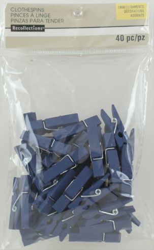 Navy Blue Wood Clothes Pin Embellishments - Small Pack of 40