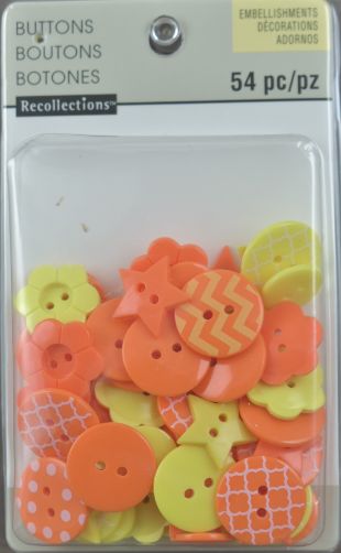 Assorted Orange & Yellow Button Embellishments - Pack of 54