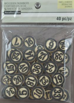 Wooden Number Embellishments/Bingo Chips - Pack of 40