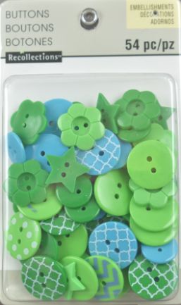Assorted Blue & Green Button Embellishments - Pack of 54