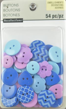 Assorted Blue & Lavender Button Embellishments - Pack of 54