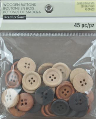 Natural Wooden Button Embellishments - 45 pcs.