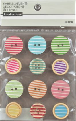 Assorted Striped Button Embellishments - Pack of 12