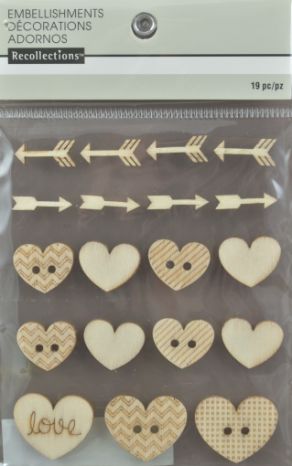 Wooden Heart/Arrow Embellishments - Pack of 19