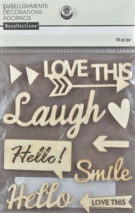 Assorted Wooden Love Theme Embellishments - Pack of 10
