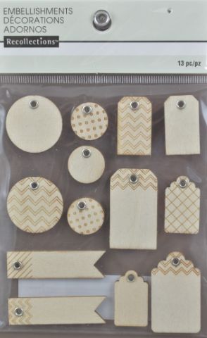 Assorted Wooden Tag Embellishments - Pack of 13