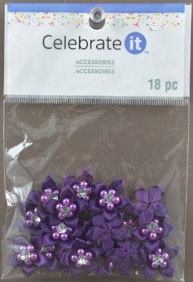 Purple SAtin RiBBon Flower ACCessories - PACk of 18