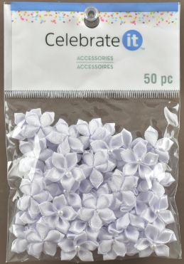 White Satin Ribbon 5-Petal Flower Accessories - Pack of 50