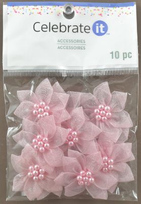 Pink Sheer Ribbon 5-Petal FLOWER Accessories - Pack of 10